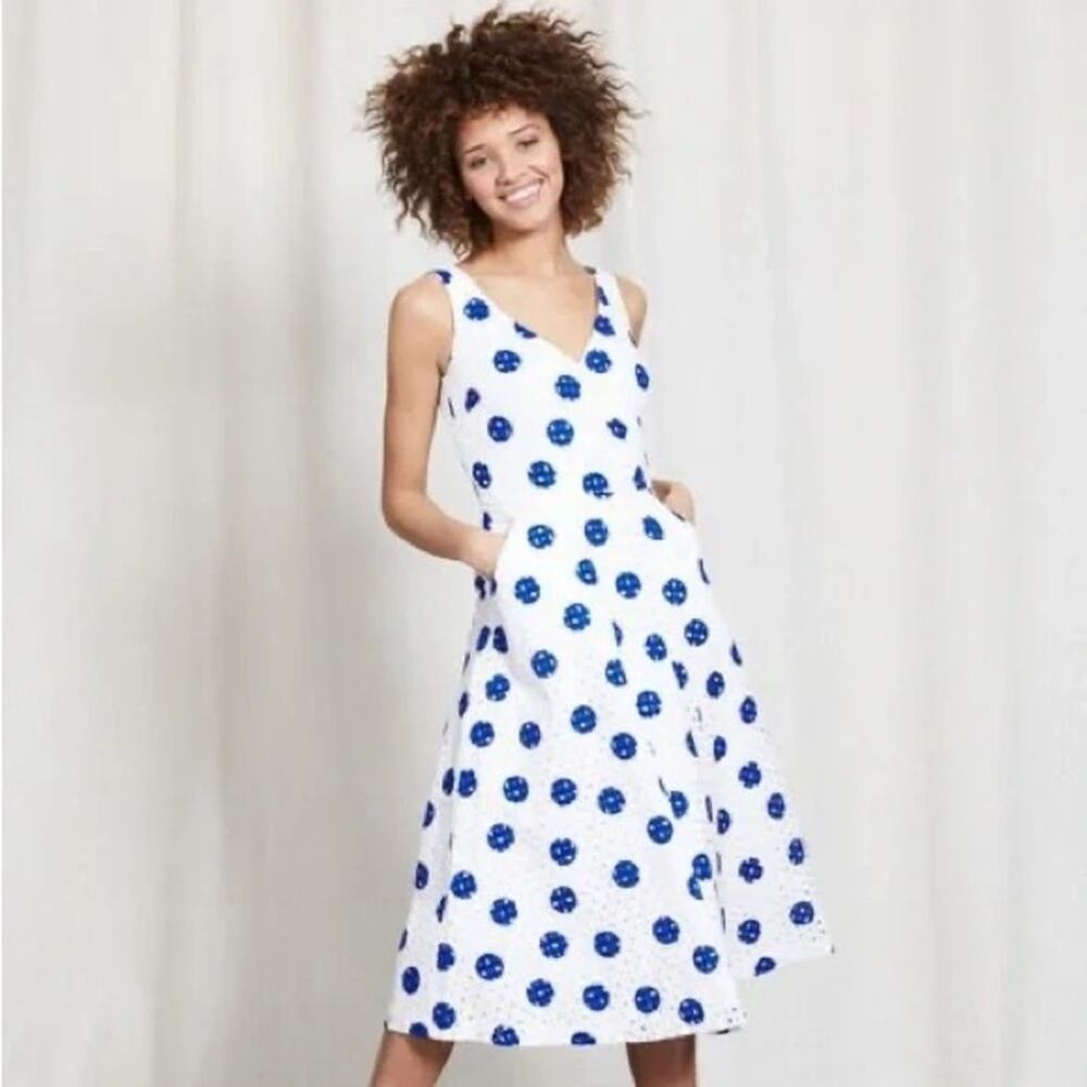 Boden Vanda Broderie Polka Dot Sleeveless Eyelet Dress 6 L